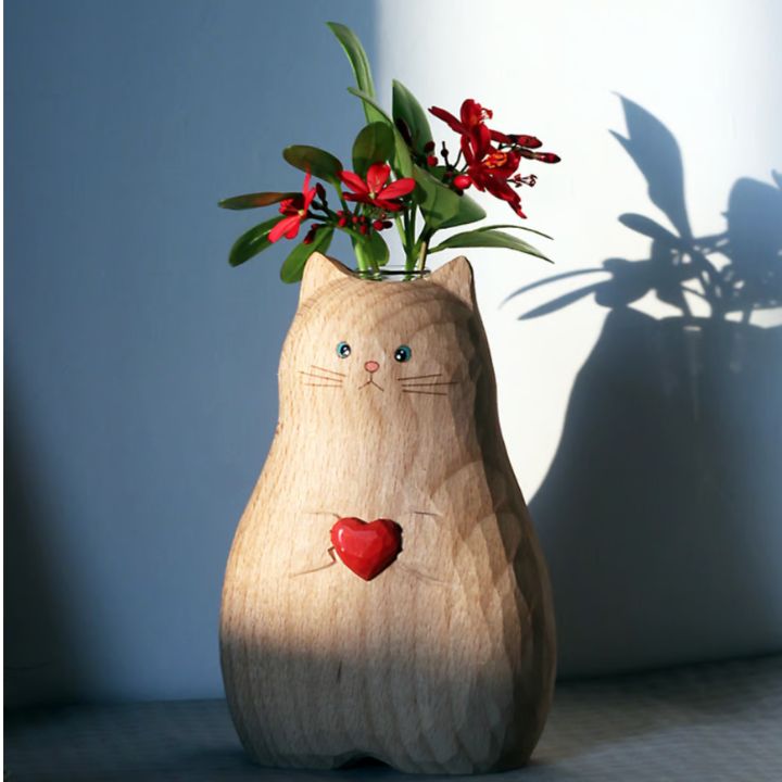 Katzen-Holzvase – Deko & Geschenk für Katzenfreunde