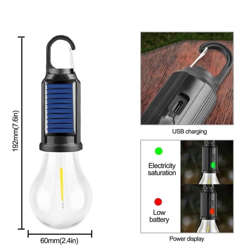 1+1 Gratis | Solar-Campinglampe – USB Wiederaufladbar mit Haken, Wasserdicht & Kompakt