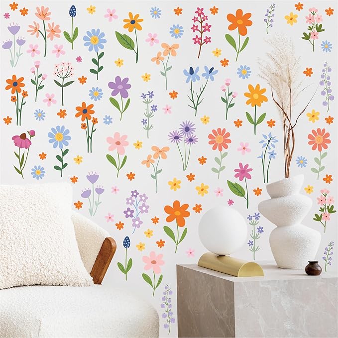 8 Bögen Frühlingshafte Blumen-Wandsticker – 102 selbstklebende Motive für ein frisches Zuhause!