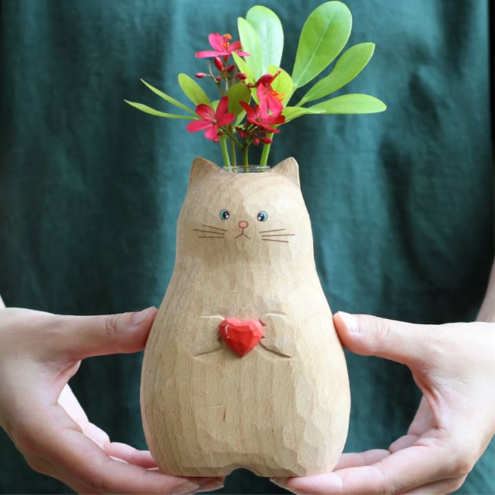 Katzen-Holzvase – Deko & Geschenk für Katzenfreunde