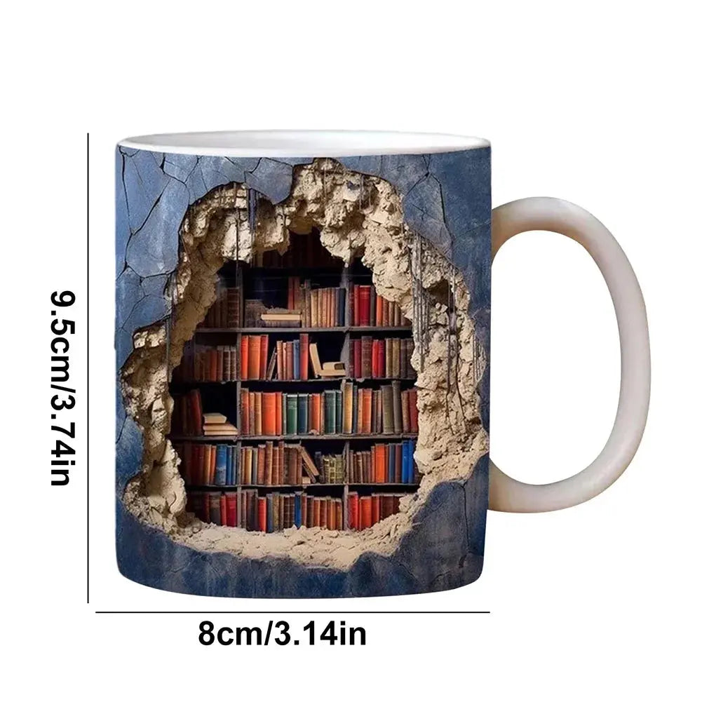 3D-Bücherregal-Keramiktasse für Bücherliebhaber