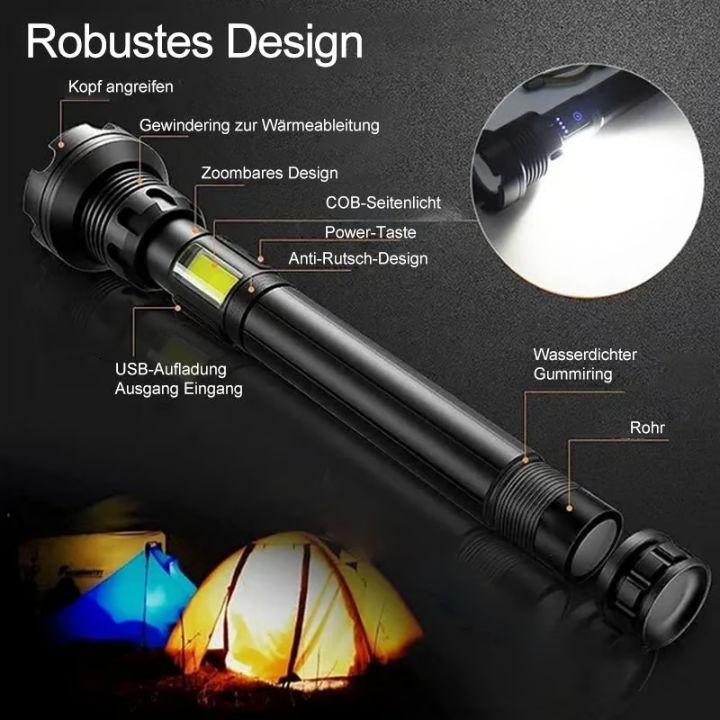 LED-Taschenlampe mit Laser – Aufladbar & robust
