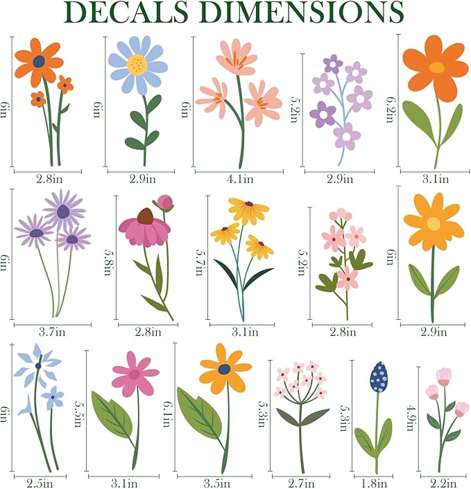 8 Bögen Frühlingshafte Blumen-Wandsticker – 102 selbstklebende Motive für ein frisches Zuhause!