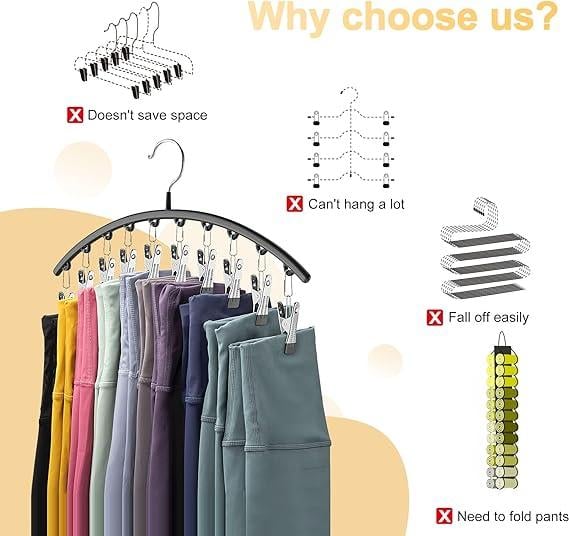 2er-Set Leggings-Organizer Kleiderbügel – mit 20 Clips für platzsparende Aufbewahrung!