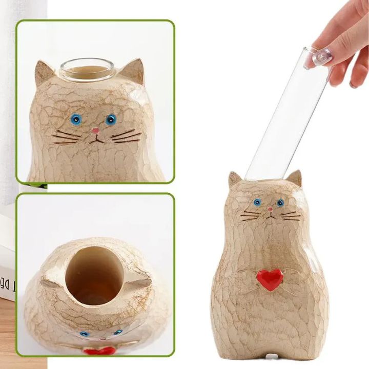 Katzen-Holzvase – Deko & Geschenk für Katzenfreunde