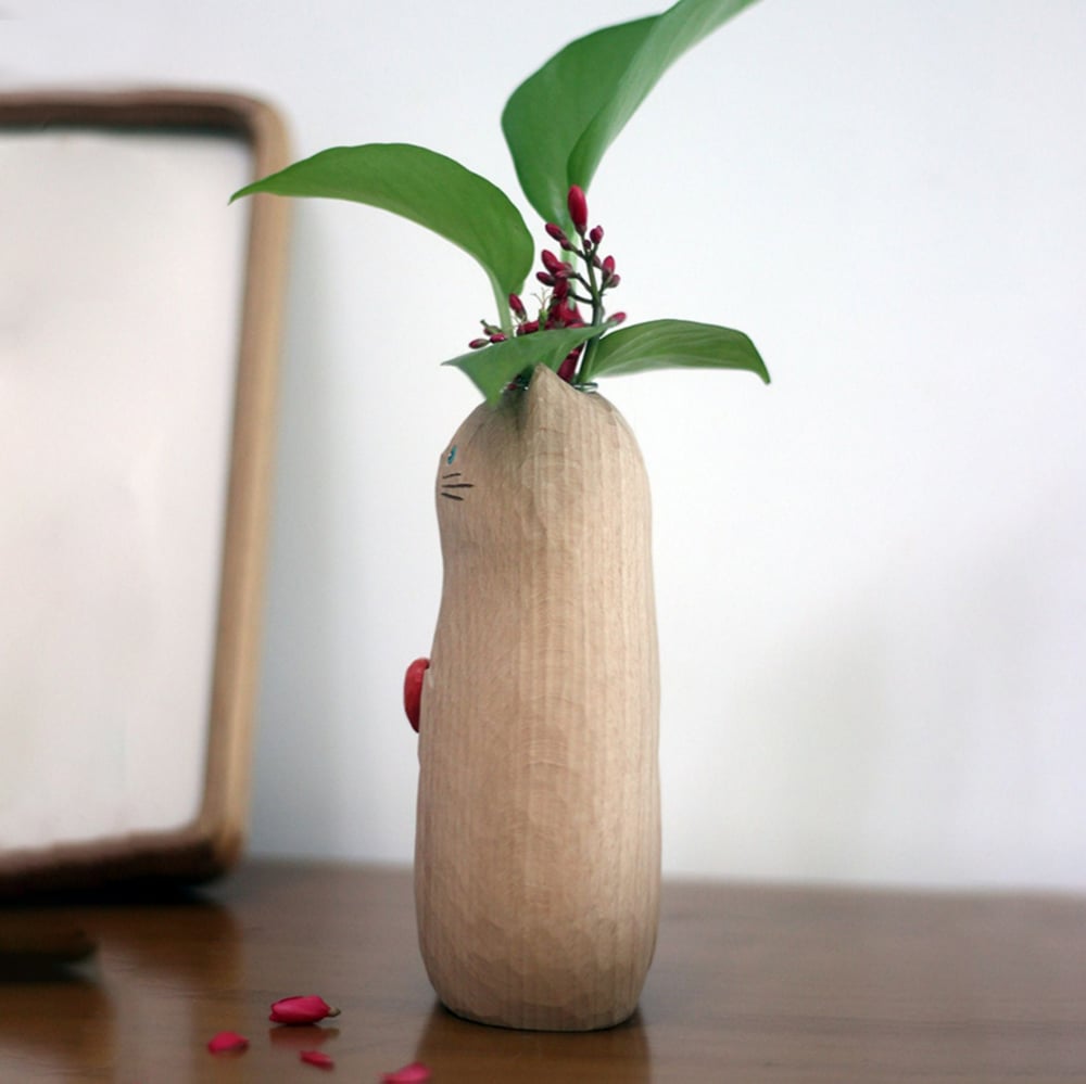 Handgefertigte Katzenvase aus Holz – Einzigartige & Umweltfreundliche Deko