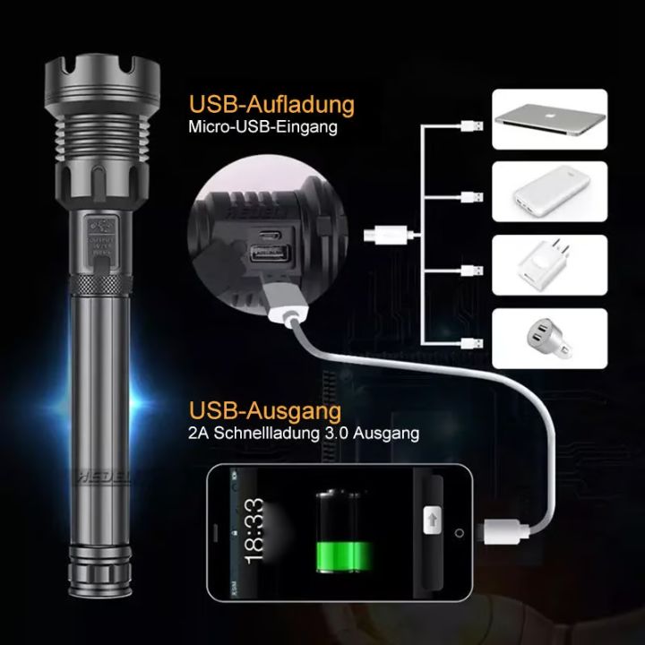 LED-Taschenlampe mit Laser – Aufladbar & robust