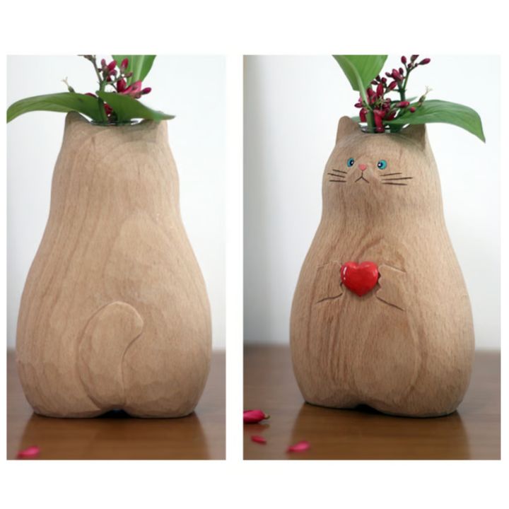 Katzen-Holzvase – Deko & Geschenk für Katzenfreunde