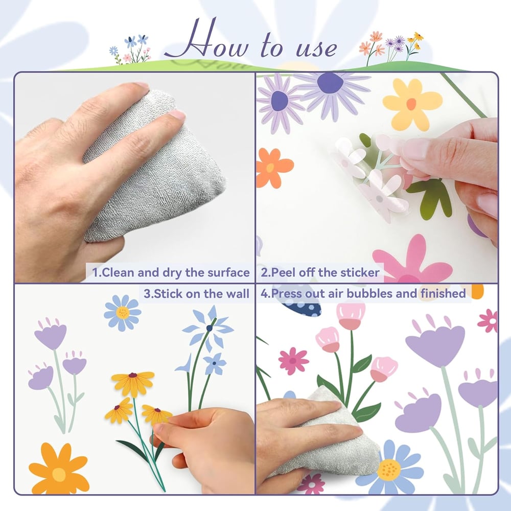 8 Bögen Frühlingshafte Blumen-Wandsticker – 102 selbstklebende Motive für ein frisches Zuhause!