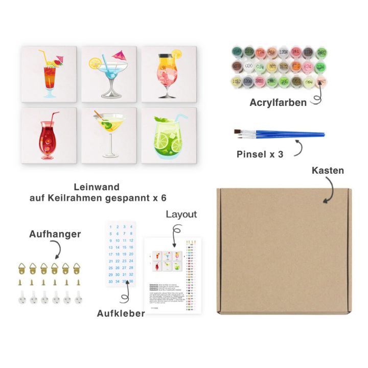 Malen nach Zahlen Mini-Set – 6 Motive für kreative Entspannung