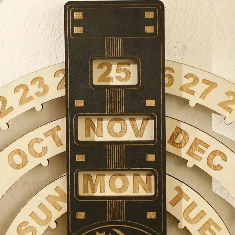 Eleganter Holzkalender mit Rotationsmechanismus