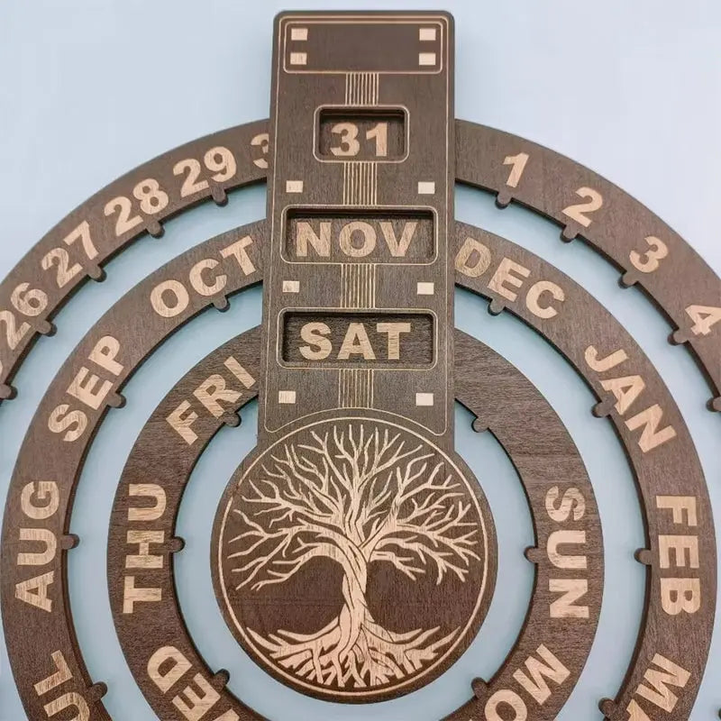 Eleganter Holzkalender mit Rotationsmechanismus