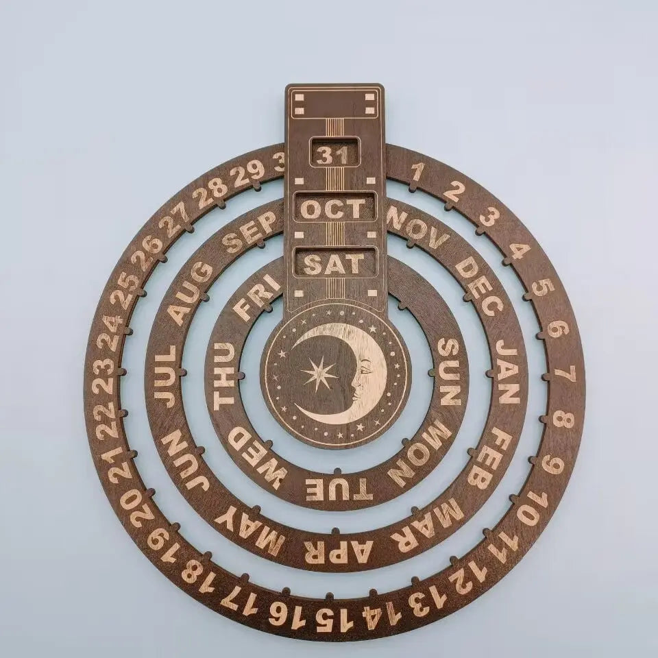 Eleganter Holzkalender mit Rotationsmechanismus