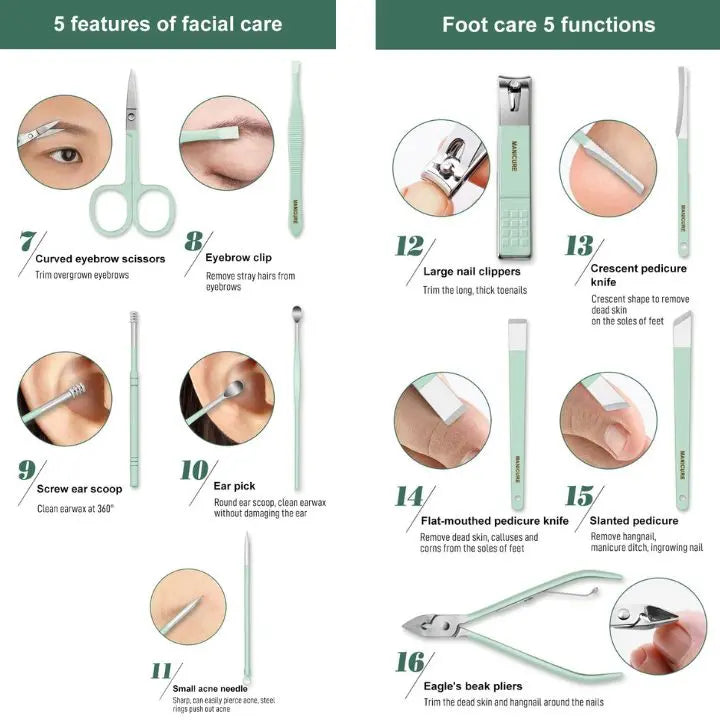 Faltbares Edelstahl-Nagelknipser-16-teiliges Set