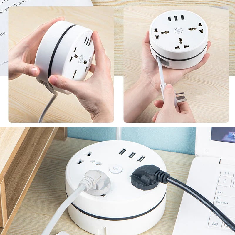 Universelle Steckdosenleiste mit einziehbarem Kabel & USB-Ports
