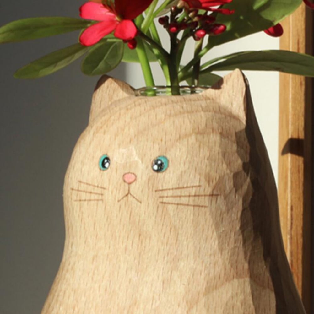 Handgefertigte Katzenvase aus Holz – Einzigartige & Umweltfreundliche Deko