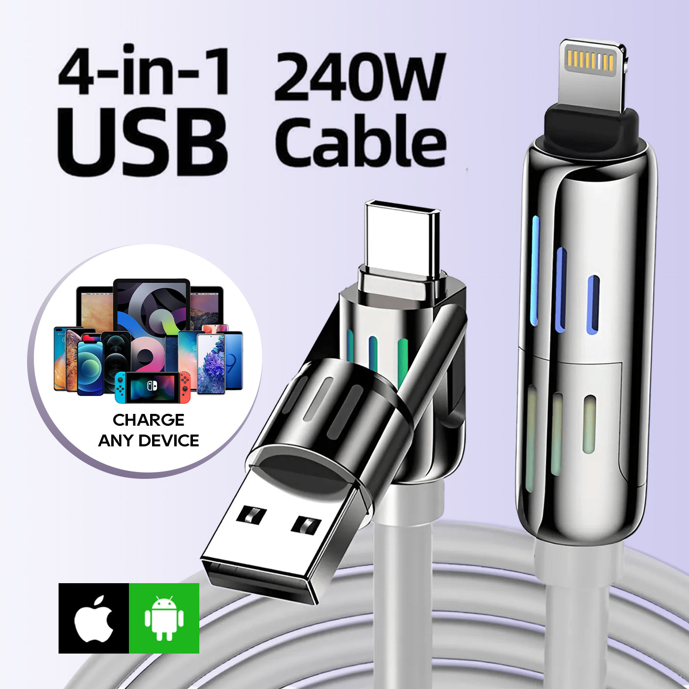1+1 GRATIS | Schnelles 4-in-1 USB-Kabel – Universell & Langlebig