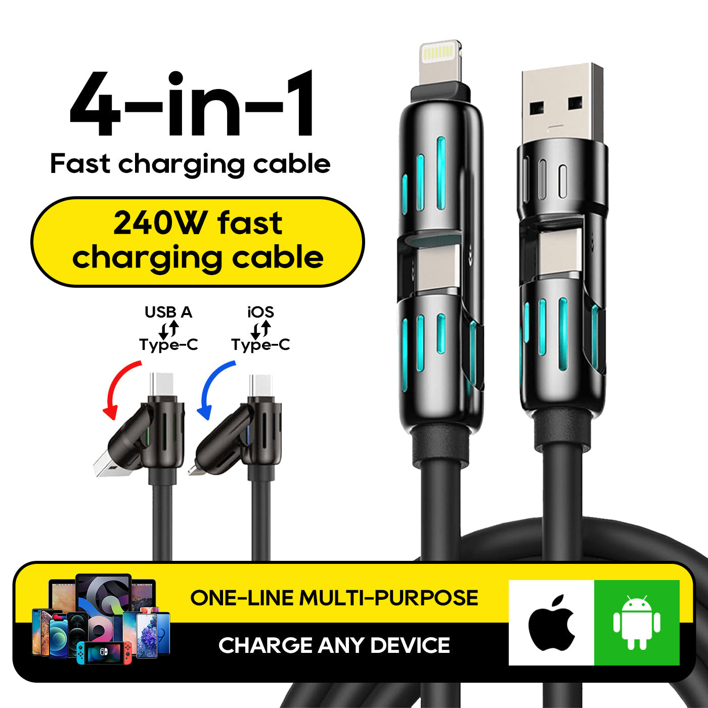 1+1 GRATIS | Schnelles 4-in-1 USB-Kabel – Universell & Langlebig
