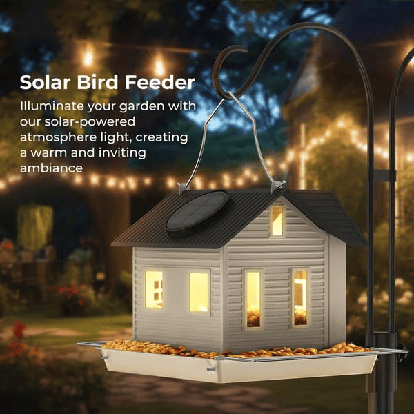 Solar-Vogelhaus mit LED – Leuchtende Gartenlaterne & Futterstation in einem!