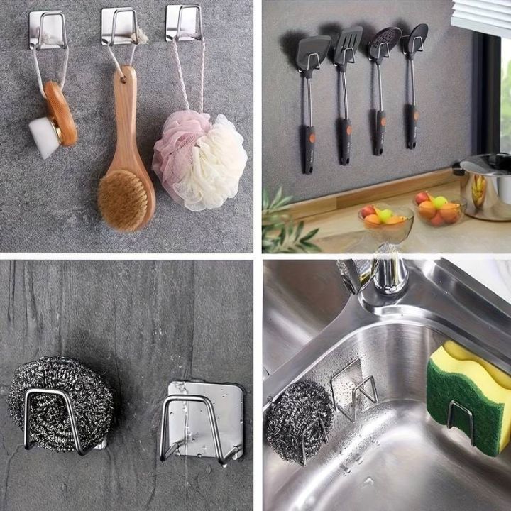 4 Stück | Edelstahl-Wandhalter – Selbstklebend und platzsparend