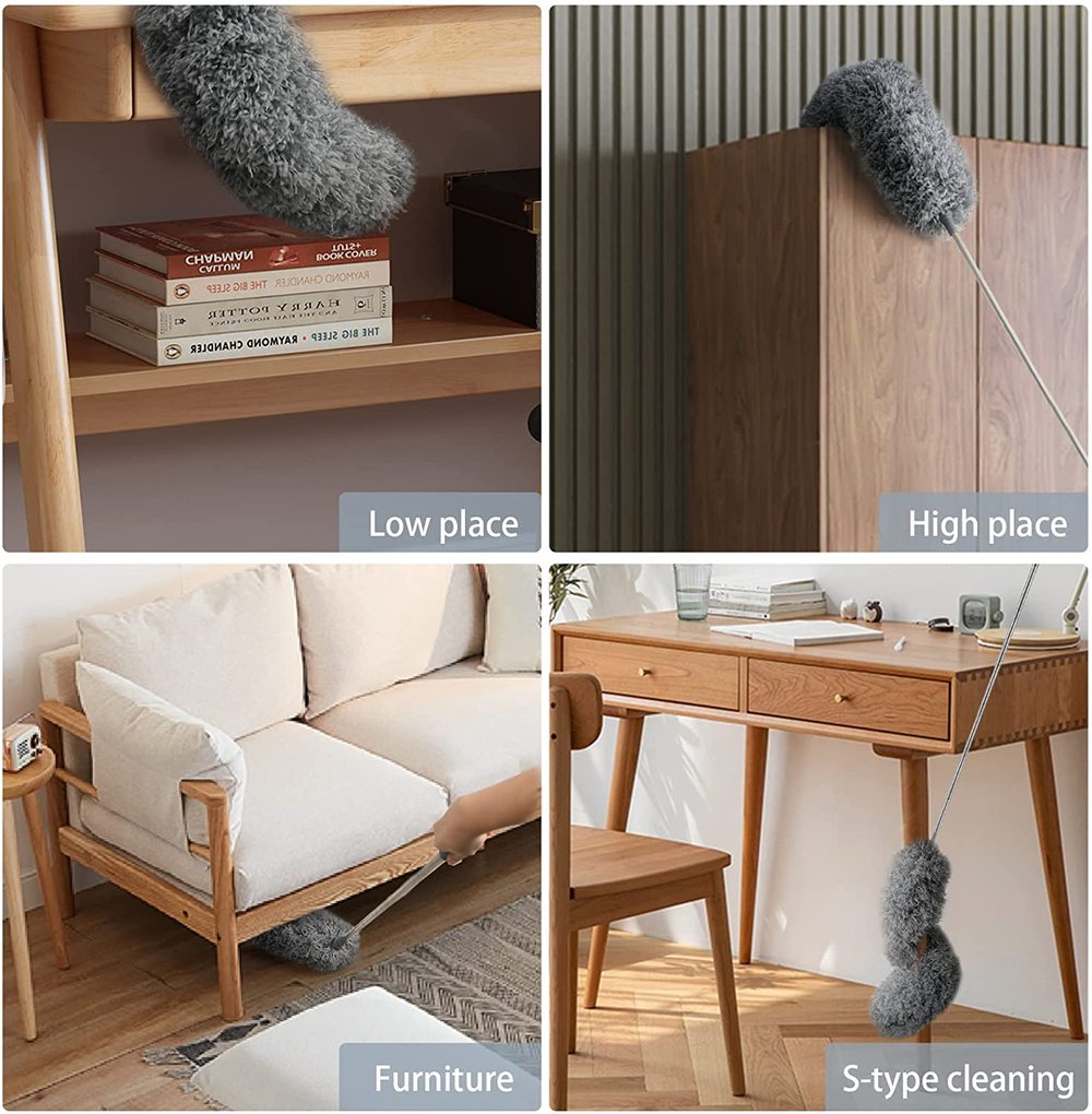 Teleskop-Staubwedel mit extra langem Mikrofaser-Kopf (Kostenlose 3 Ersatz-Reinigungsköpfe)