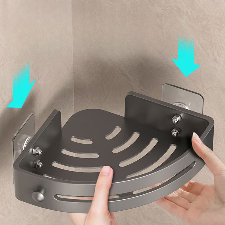 Badezimmer-Wandregal – Rostfreier Eckkorb mit Klebehalter