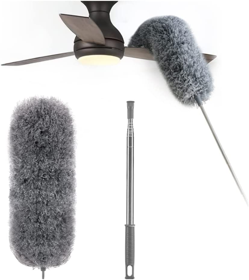 Teleskop-Staubwedel mit extra langem Mikrofaser-Kopf (Kostenlose 3 Ersatz-Reinigungsköpfe)