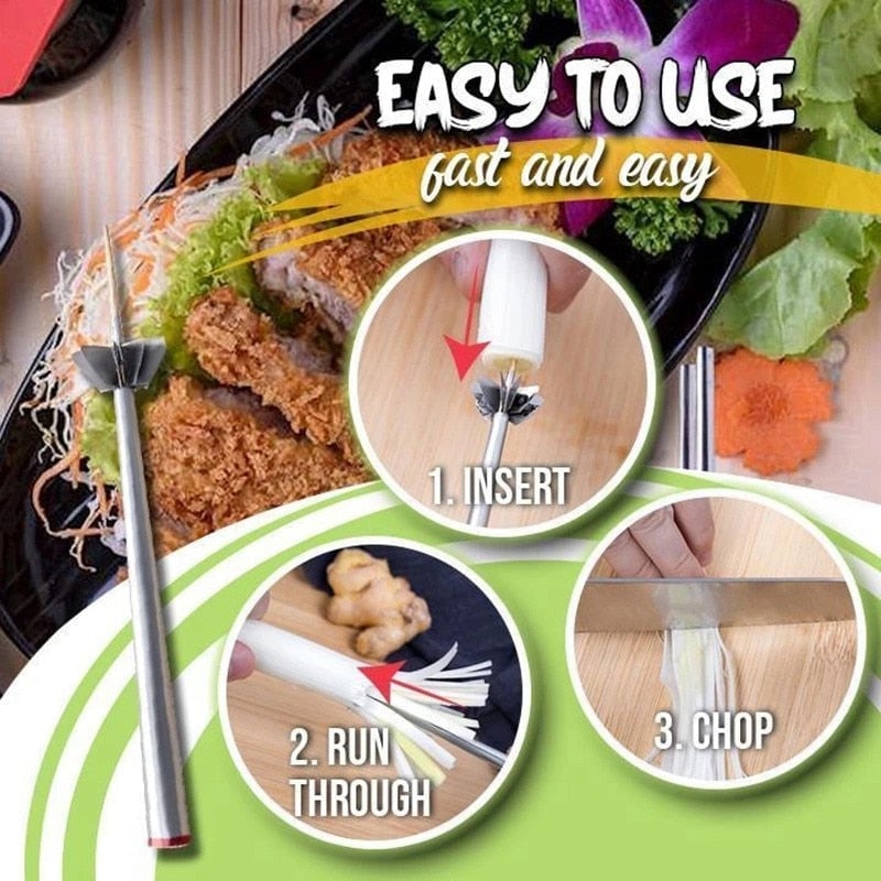 Edelstahl-Zwiebel-Schneider – für gleichmäßige Streifen und dekoratives Anrichten