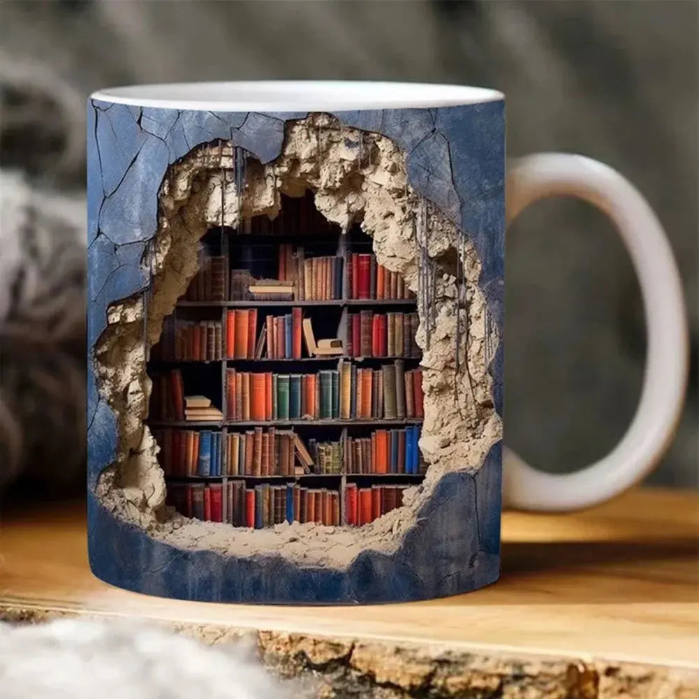 3D-Bücherregal-Keramiktasse für Bücherliebhaber