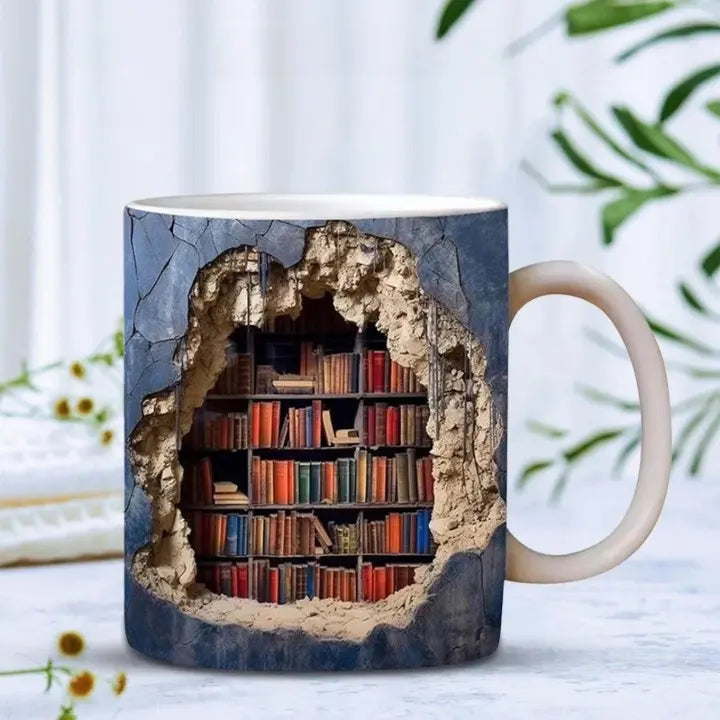 3D-Bücherregal-Keramiktasse für Bücherliebhaber