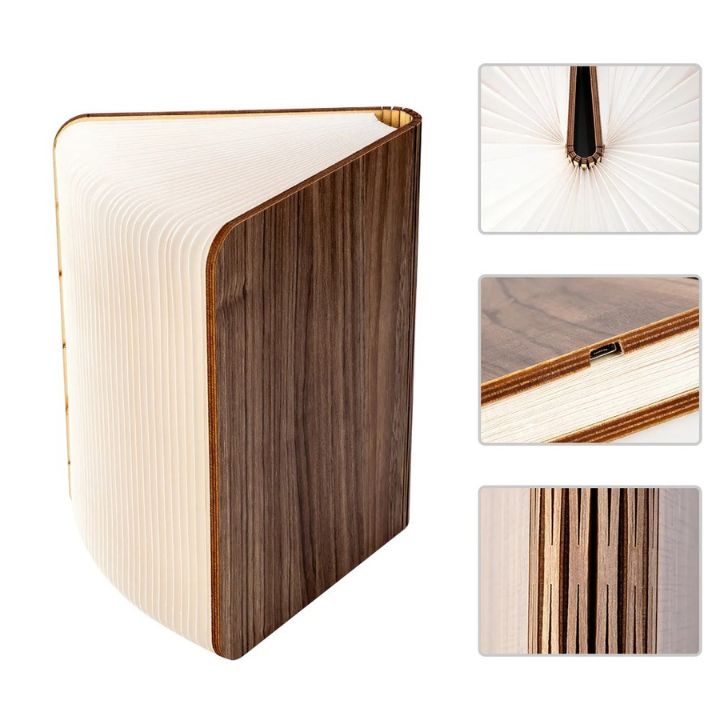 Faltbare kabellose LED-Holzlampe – 3 Lichtfarben, modern und stilvoll