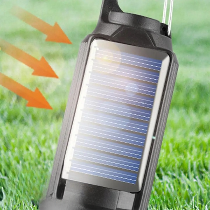 1+1 Gratis | Solar-Campinglampe – USB Wiederaufladbar mit Haken, Wasserdicht & Kompakt