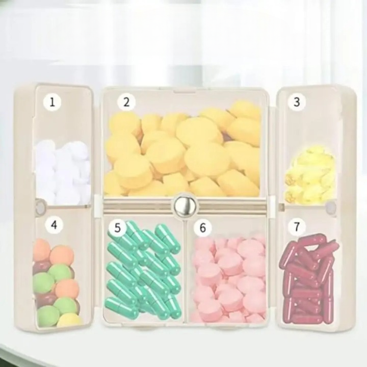 Elegante 7-Fächer Pillendose mit Magnetverschluss