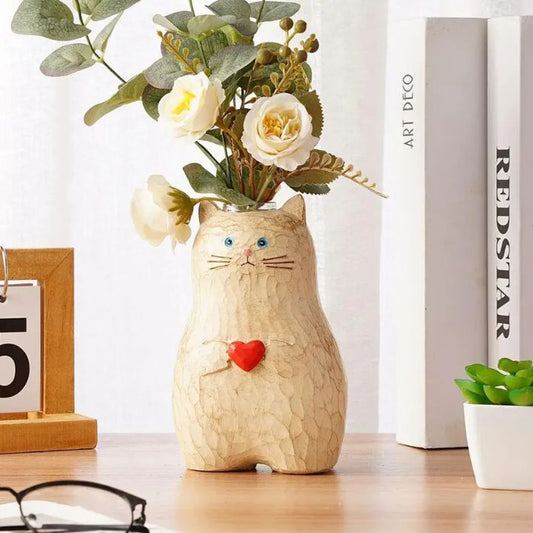 Katzen-Holzvase – Deko & Geschenk für Katzenfreunde