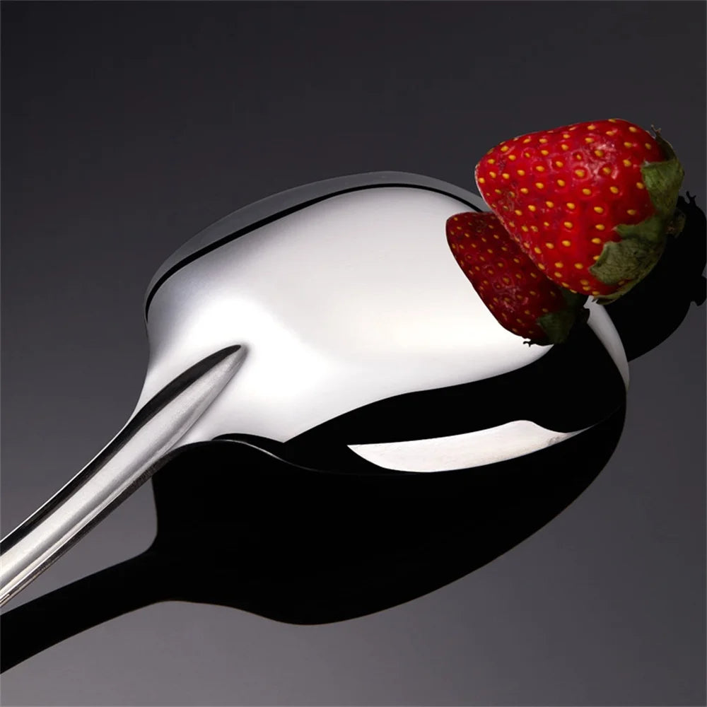 Set aus 5 Edelstahl-Löffeln mit breitem, eckigem Löffelkopf