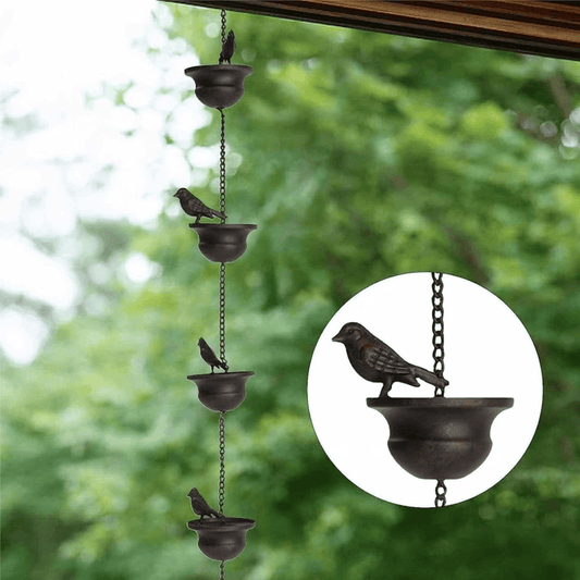 Dekorative Regenkette mit Vogelbad – Stilvolle Regenableitung für Garten & Terrasse