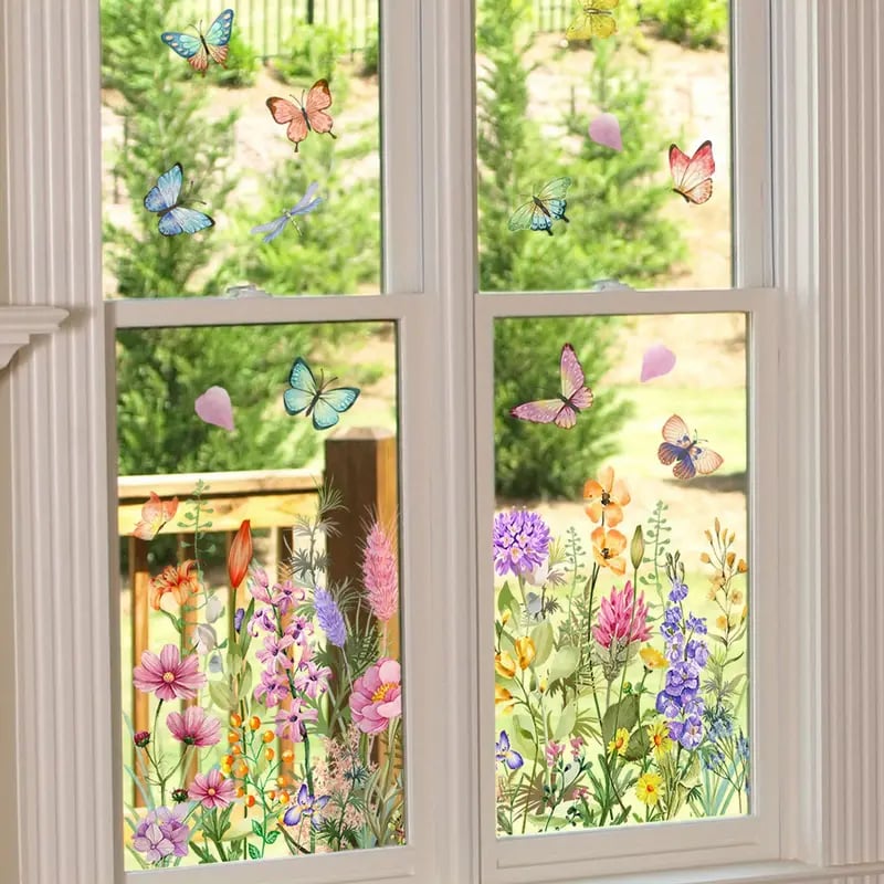 Beidseitiger Fensteraufkleber mit Blumenmotiv (kann auf jede Größe zugeschnitten werden) – 1 kaufen, 1 gratis erhalten!