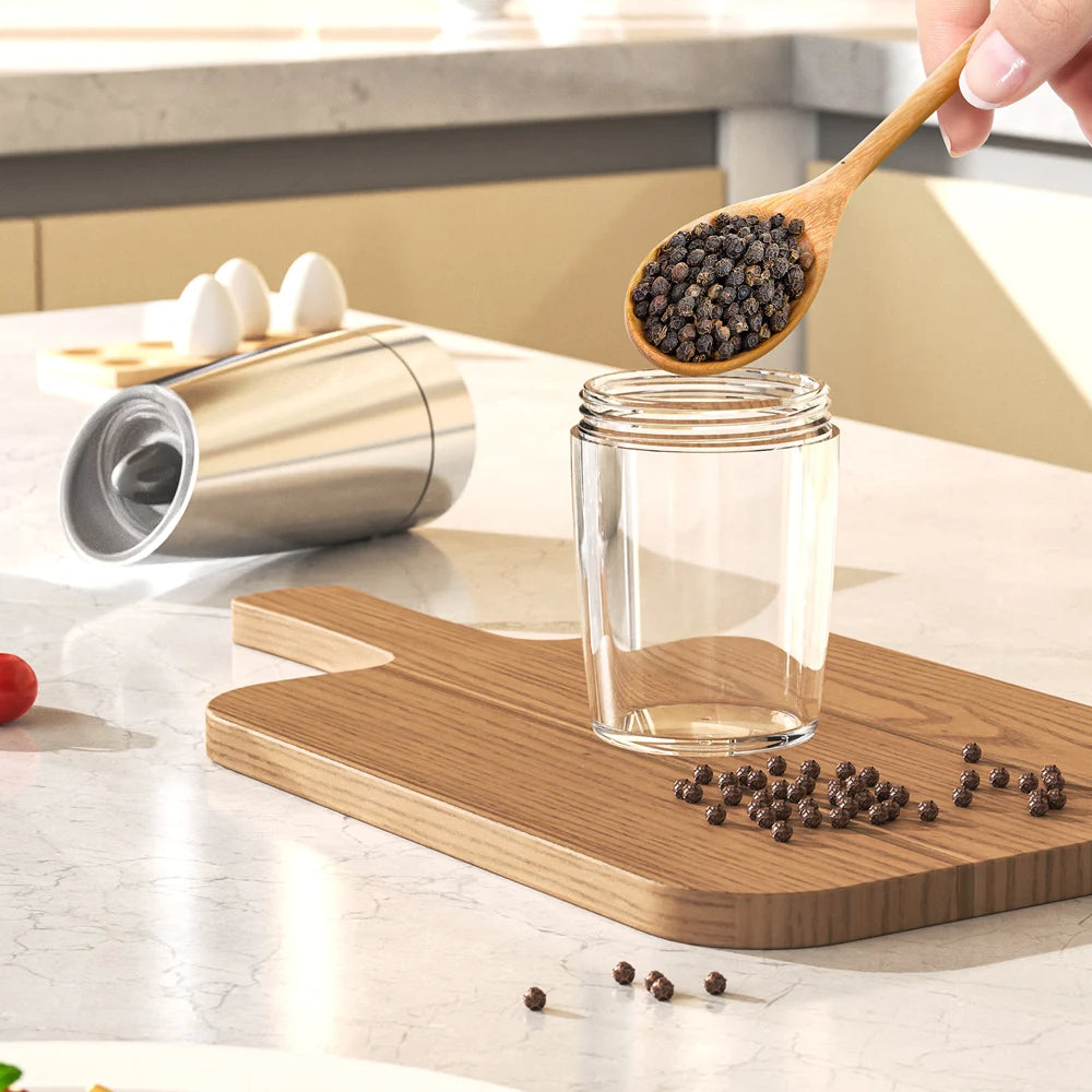 Elektrische Gewürzmühle mit Neigungssensor und Mahlgradverstellung