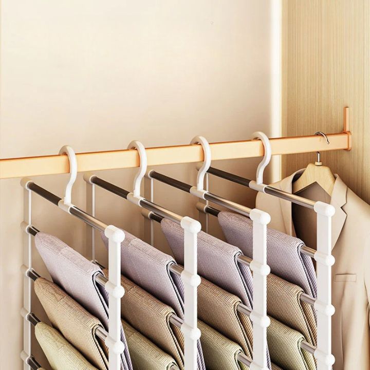 7 Stangen Platzsparender Edelstahl-Hosenbügel