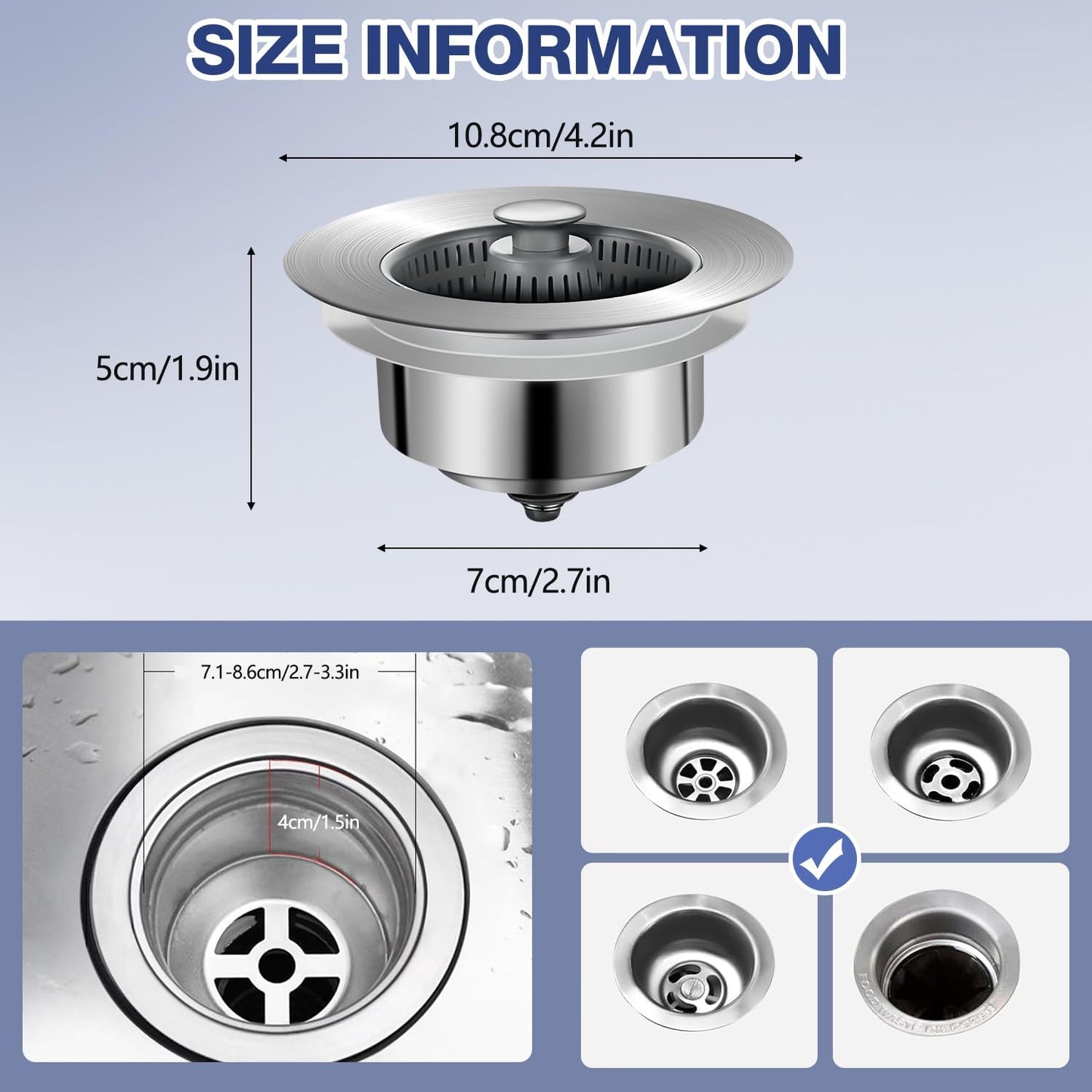 1+1 GRATIS | Spülbecken-Abflusssieb – Anti-Verstopfung & Geruchsschutz mit Druckknopf