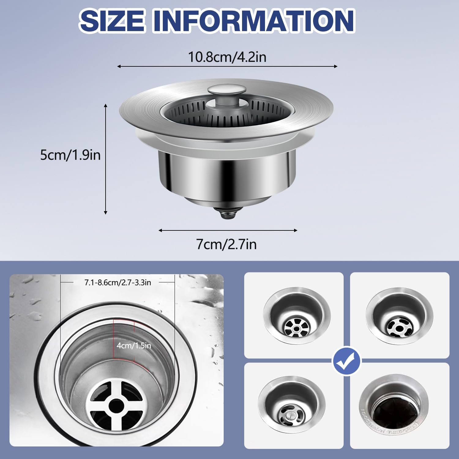 1+1 GRATIS | Spülbecken-Abflusssieb – Anti-Verstopfung & Geruchsschutz mit Druckknopf