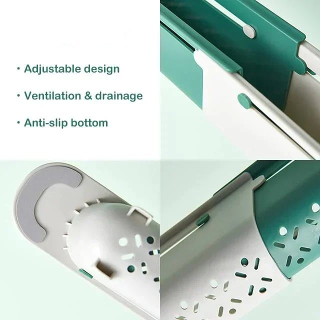 Teleskopisches Spülbeckenregal – Verstellbarer Organizer mit Handtuchhalter & Abflusslöchern