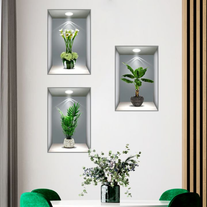 3D-Wandaufkleber mit Blumenvase – Naturgefühl & Eleganz | 3 Stück