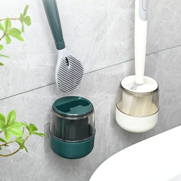 Wand-Toilettenbürste aus Silikon – Mit Spender & langem Griff