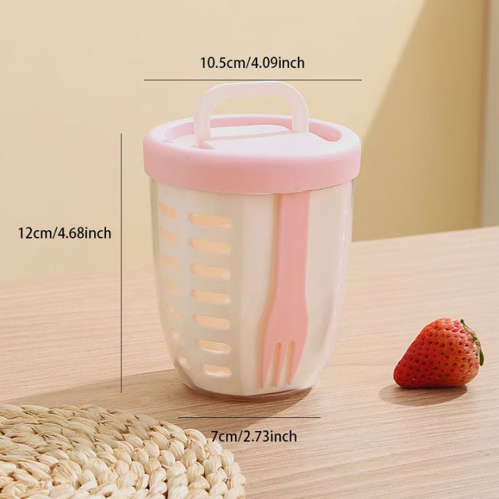 Fruchtbecher mit Sieb & Gabel – Auslaufsichere