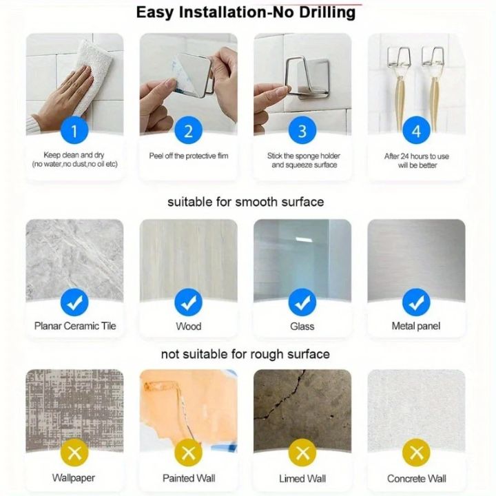 4 Stück | Edelstahl-Wandhalter – Selbstklebend und platzsparend