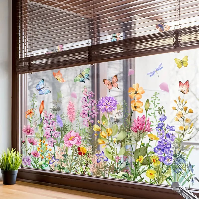 Beidseitiger Fensteraufkleber mit Blumenmotiv (kann auf jede Größe zugeschnitten werden) – 1 kaufen, 1 gratis erhalten!