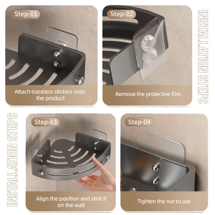 Badezimmer-Wandregal – Rostfreier Eckkorb mit Klebehalter