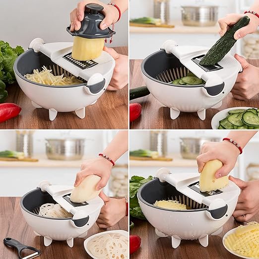 7-in-1 Gemüseschneider mit Abtropfkorb und austauschbaren Klingen