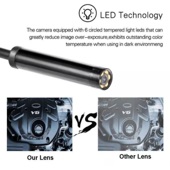 3-in-1 USB Endoskopkamera – Wasserdicht, Flexibel mit 6 Led-Leuchten